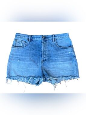 Everlane Cheeky Denim Jean Shorts High Rise Sz 31 Ethical Raw Hem Distressed